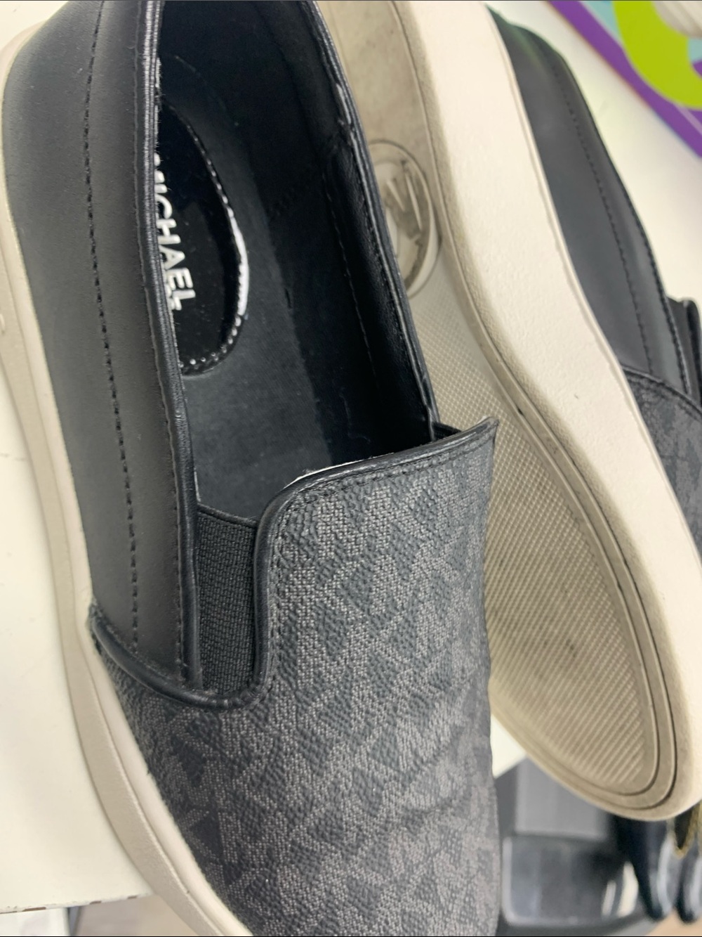 Michael Kors Men's Black Slip-On Loafers with MK Monogram - Picture 6 of 9